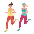 Girls on a morning jog. Sports, running, fitness. Healthy lifestyle. Vector graphics